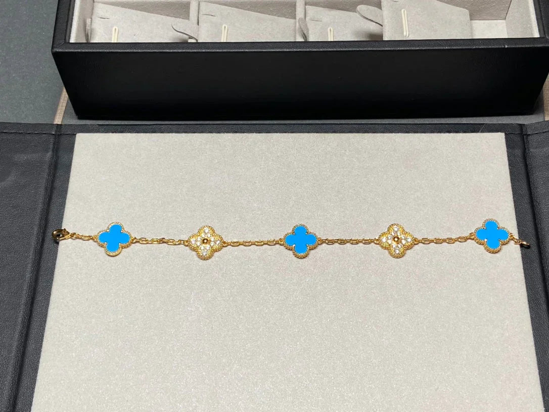 [Luxery] CLOVER 5 MOTIF BLUE AGATE BRACELET COLLECTION