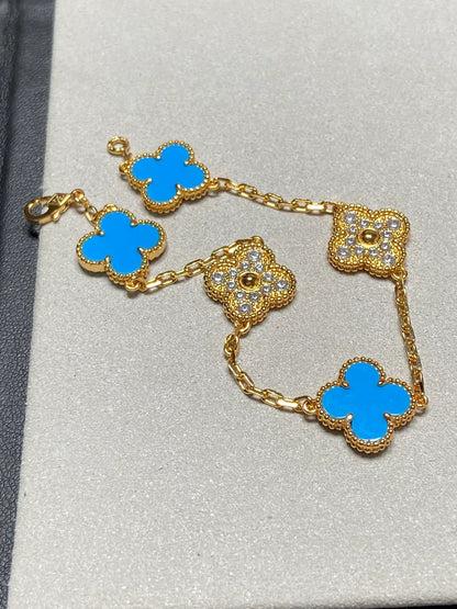 [Luxery] CLOVER 5 MOTIF BLUE AGATE BRACELET COLLECTION