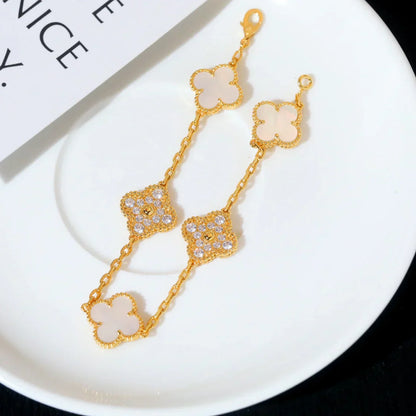 [Luxery]CLOVER WHITE PEARL MOP 5 MOTIF BRACELET COLLECTION