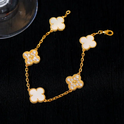 [Luxery]CLOVER WHITE PEARL MOP 5 MOTIF BRACELET COLLECTION