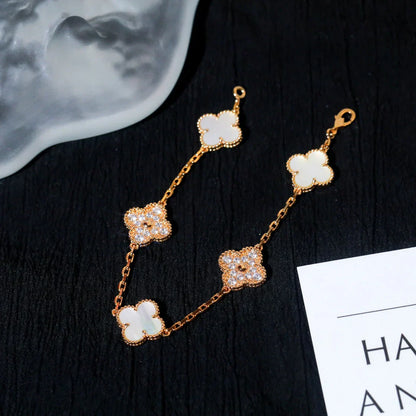 [Luxery]CLOVER WHITE PEARL MOP 5 MOTIF BRACELET COLLECTION