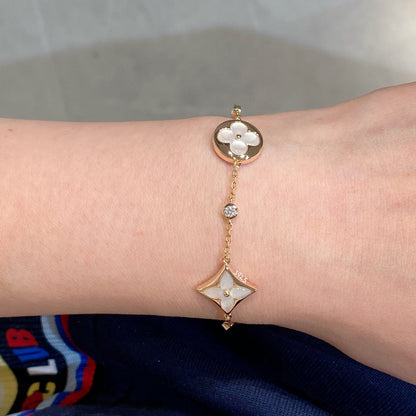 [Luxery]STAR AND SUN 4 MOTIF WHITE MOP PINK GOLD BRACELET