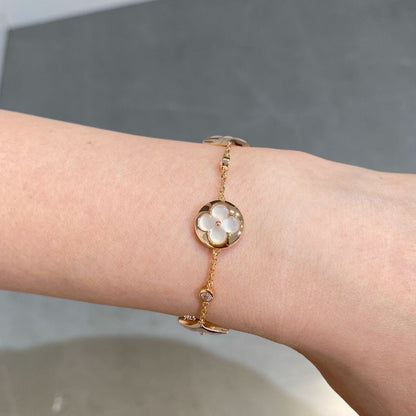 [Luxery]STAR AND SUN 4 MOTIF WHITE MOP PINK GOLD BRACELET