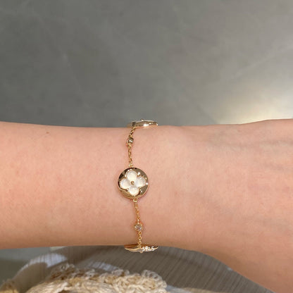 [Luxery]STAR AND SUN 4 MOTIF WHITE MOP PINK GOLD BRACELET