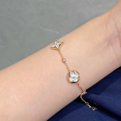 [Luxery]STAR AND SUN 4 MOTIF WHITE MOP PINK GOLD BRACELET