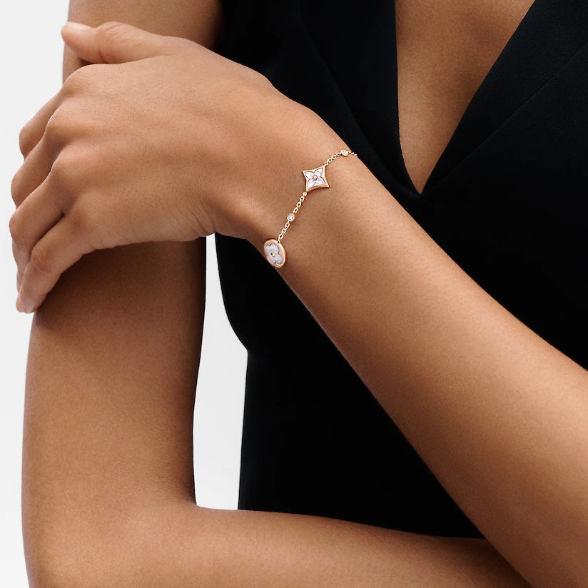 [Luxery]STAR AND SUN 4 MOTIF WHITE MOP PINK GOLD BRACELET
