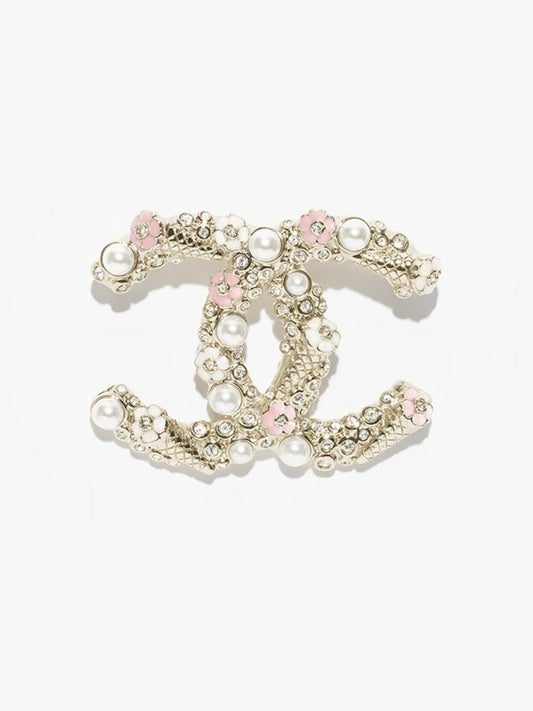 [Luxery]26C Pink-White Enamel Ice Cream Cone Double C Brooch