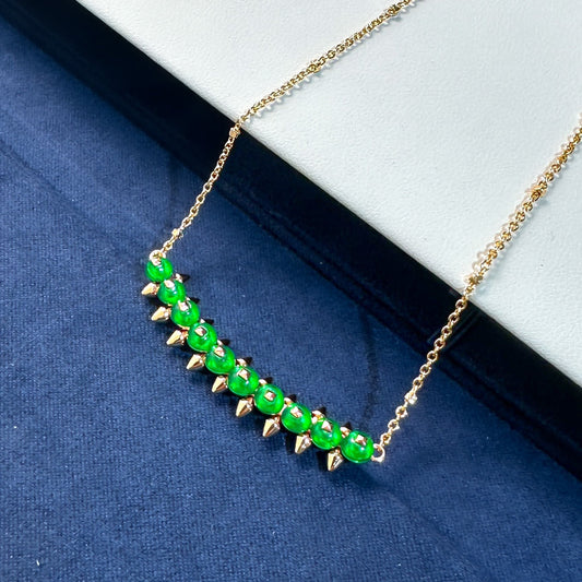 [Luxery]New Arrival: Green Bead Rivet Necklace