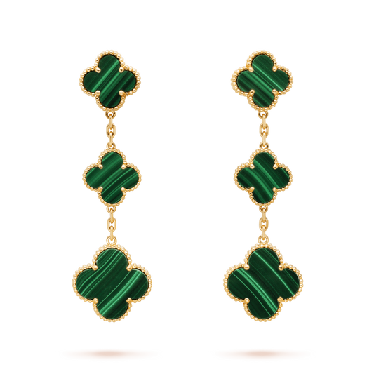 [Luxery]CLOVER MALACHITE 3 MOTIFS GOLD