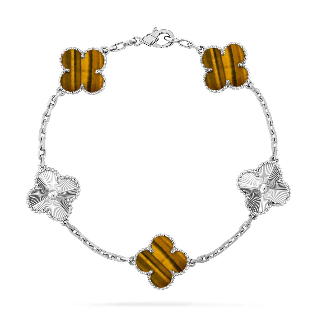 [Luxery] CLOVER 5 MOTIFS TIGER EYE BRACELET COLLECTION