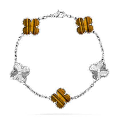 [Luxery] CLOVER 5 MOTIFS TIGER EYE BRACELET COLLECTION