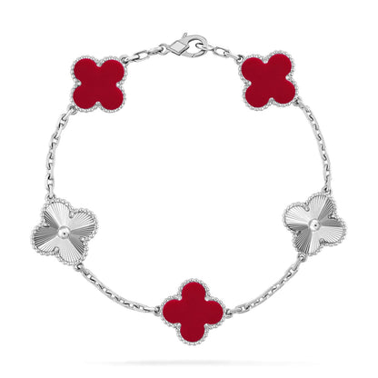 [Luxery] CLOVER 5 MOTIF RED CORNELIAN BRACELET COLLECTION