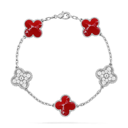 [Luxery]CLOVER 5 MOTIF RED PATTERN BRACELET COLLECTION