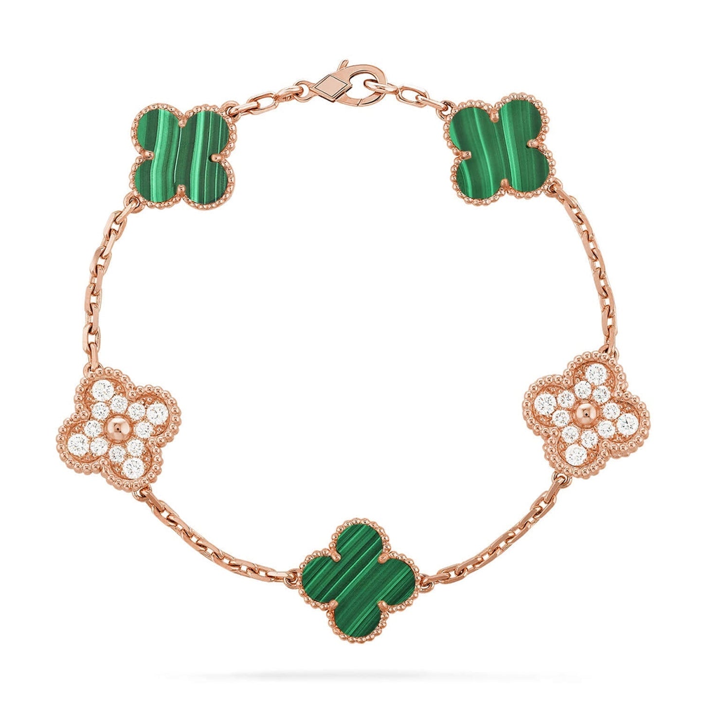 [Luxery] CLOVER 5 MOTIF MALACHITE BRACELET COLLECTION