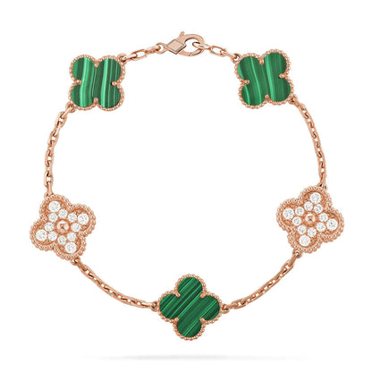 [Luxery] CLOVER 5 MOTIF MALACHITE BRACELET COLLECTION