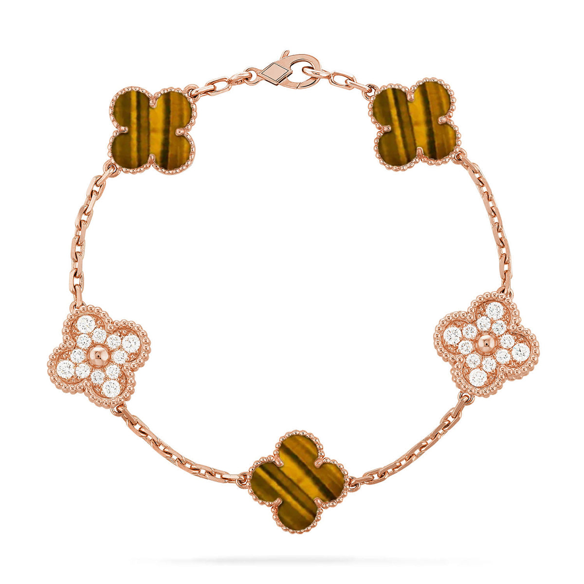 [Luxery] CLOVER 5 MOTIFS TIGER EYE BRACELET COLLECTION