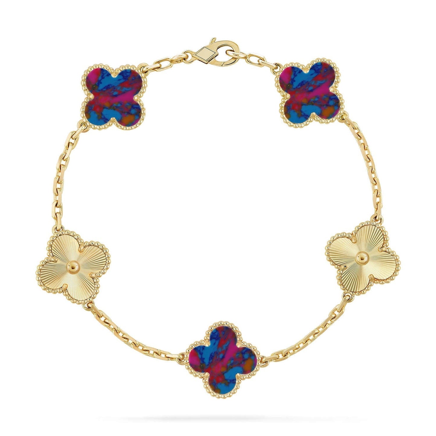 [Luxery]CLOVER 5 MOTIF COLOR GEMSTONES BRACELET COLLECTION