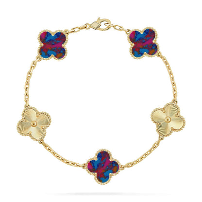 [Luxery]CLOVER 5 MOTIF COLOR GEMSTONES BRACELET COLLECTION