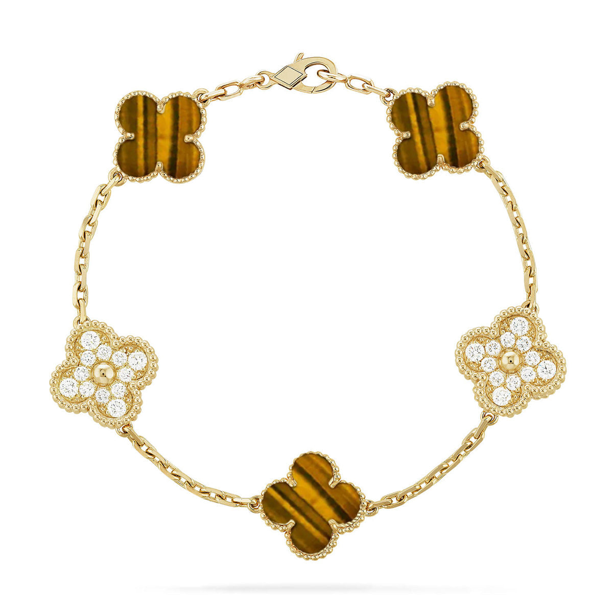 [Luxery] CLOVER 5 MOTIFS TIGER EYE BRACELET COLLECTION