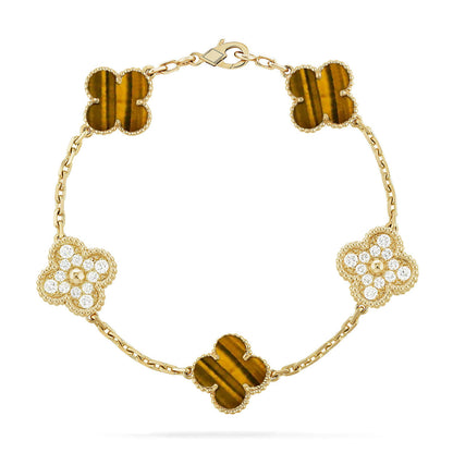 [Luxery] CLOVER 5 MOTIFS TIGER EYE BRACELET COLLECTION