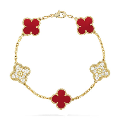 [Luxery] CLOVER 5 MOTIF RED CORNELIAN BRACELET COLLECTION