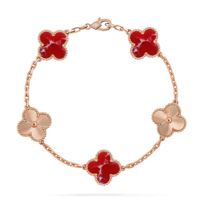 [Luxery]CLOVER 5 MOTIF RED PATTERN BRACELET COLLECTION