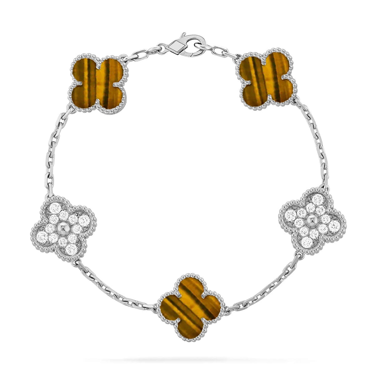 [Luxery] CLOVER 5 MOTIFS TIGER EYE BRACELET COLLECTION