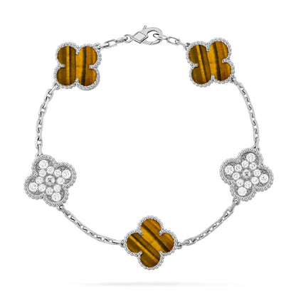 [Luxery] CLOVER 5 MOTIFS TIGER EYE BRACELET COLLECTION