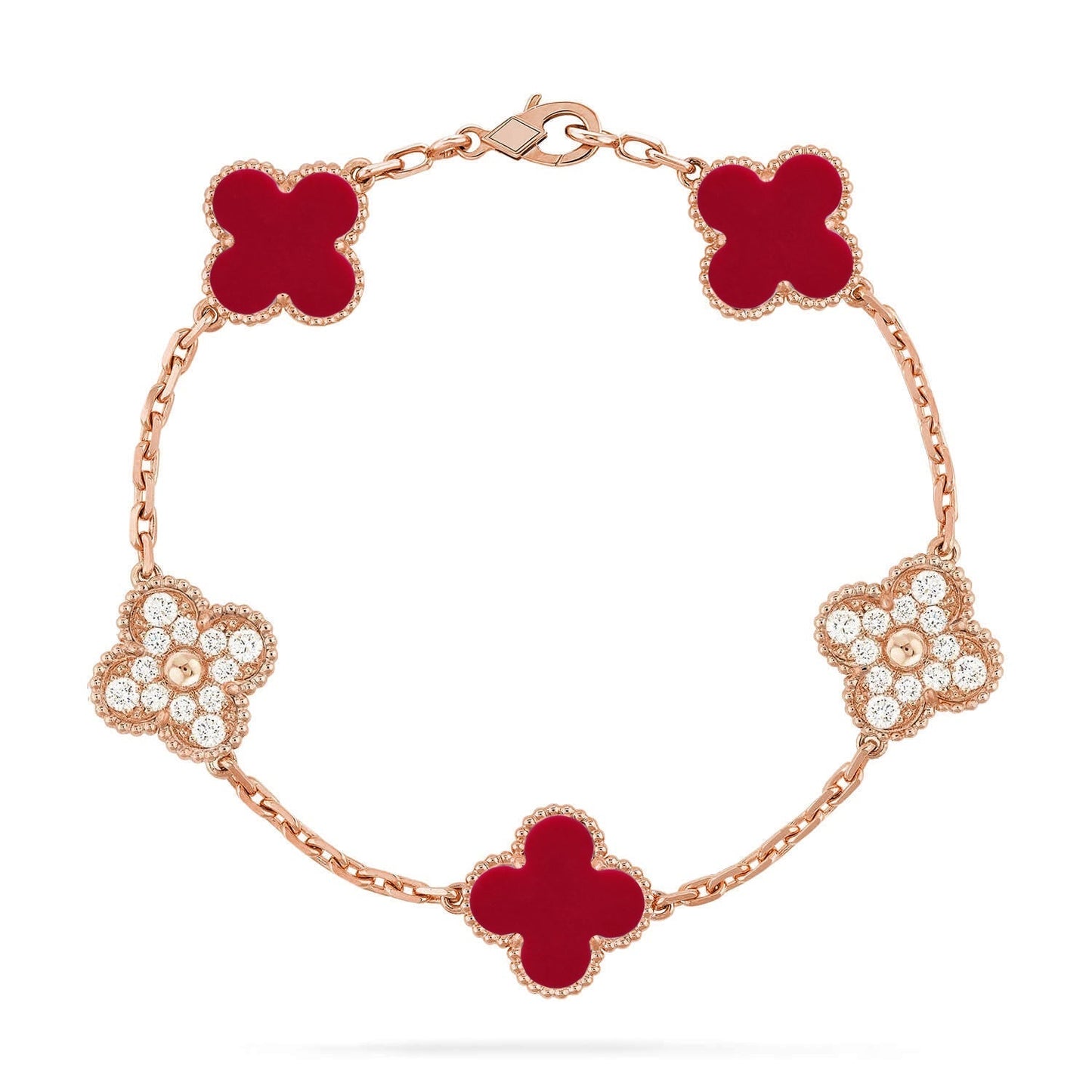 [Luxery] CLOVER 5 MOTIF RED CORNELIAN BRACELET COLLECTION