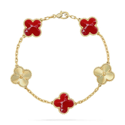 [Luxery]CLOVER 5 MOTIF RED PATTERN BRACELET COLLECTION