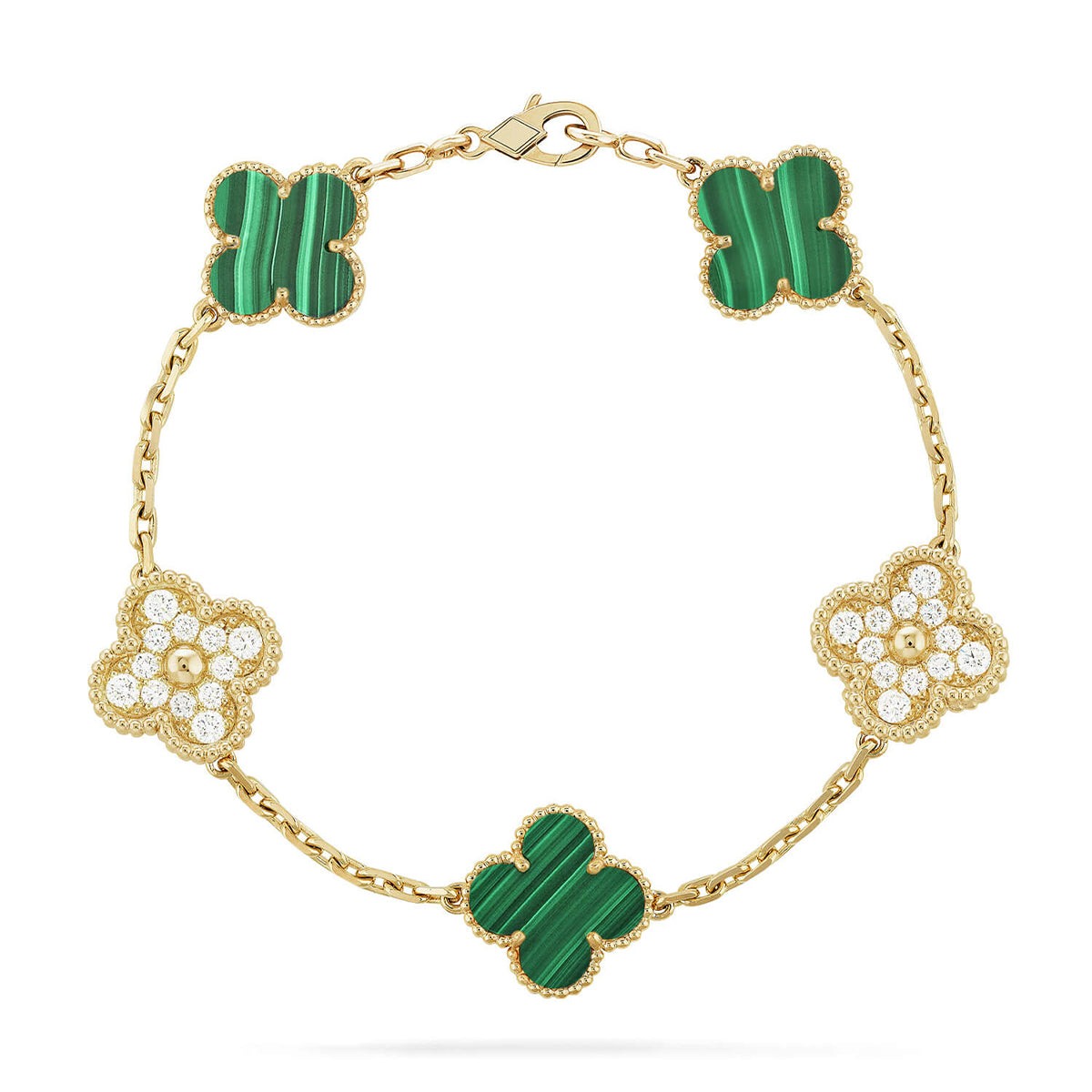 [Luxery] CLOVER 5 MOTIF MALACHITE BRACELET COLLECTION