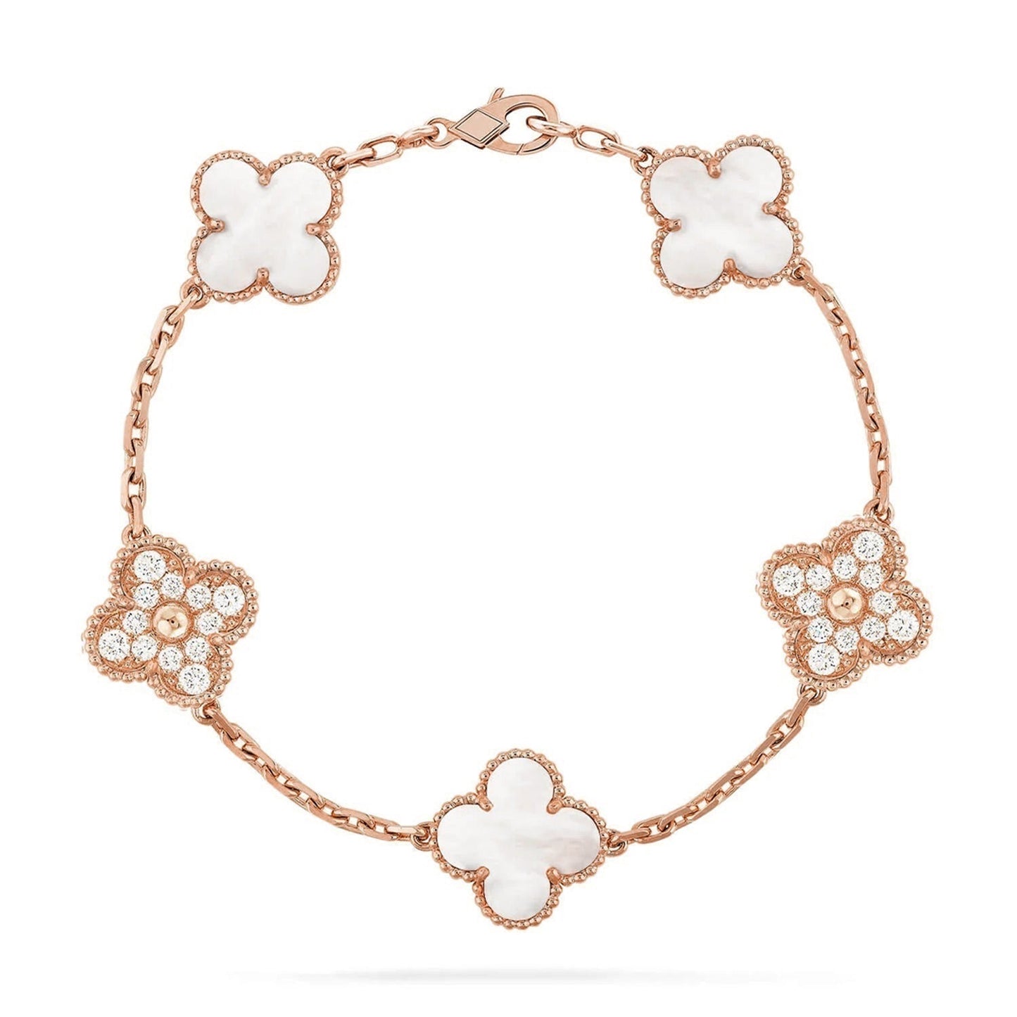 [Luxery]CLOVER WHITE PEARL MOP 5 MOTIF BRACELET COLLECTION