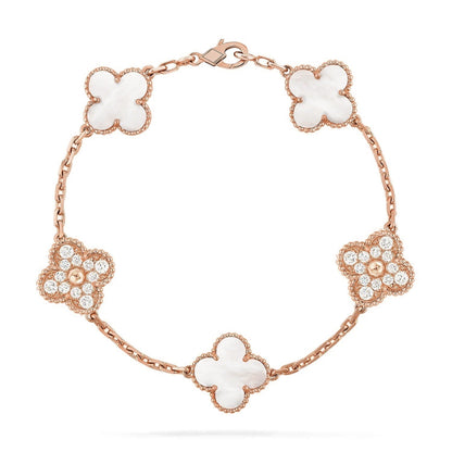 [Luxery]CLOVER WHITE PEARL MOP 5 MOTIF BRACELET COLLECTION