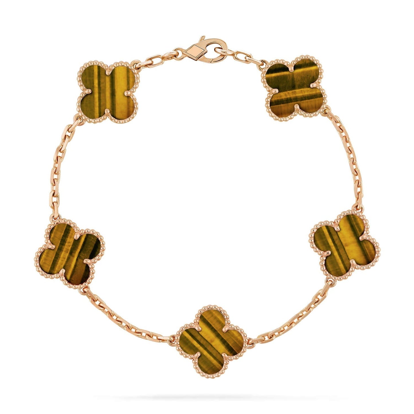 [Luxery] CLOVER 5 MOTIFS TIGER EYE BRACELET COLLECTION
