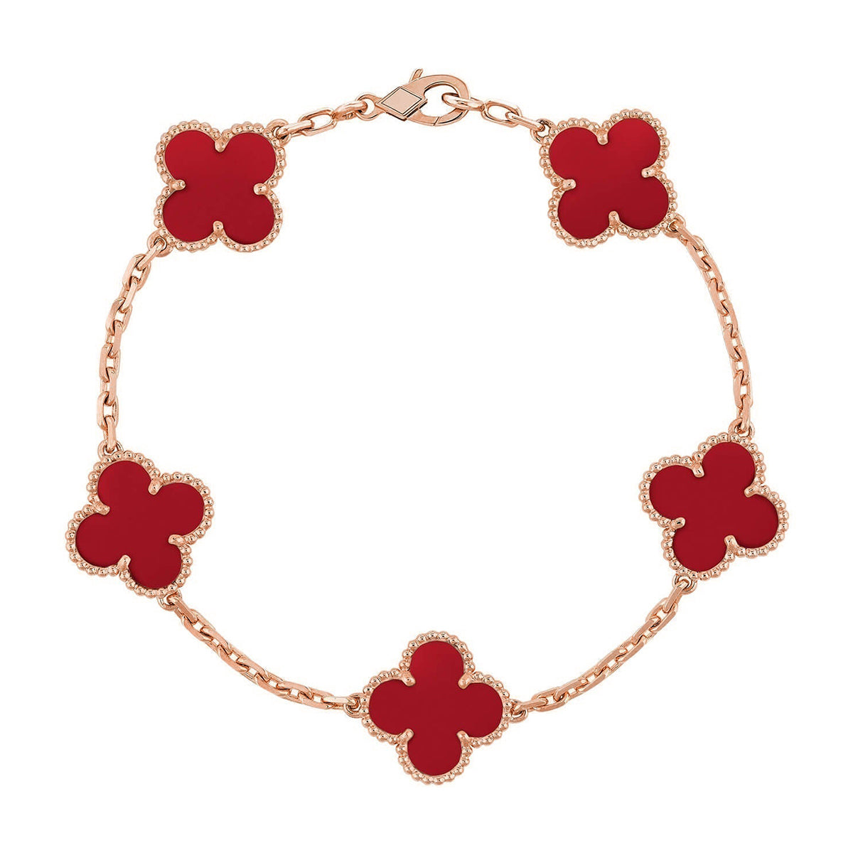 [Luxery] CLOVER 5 MOTIF RED CORNELIAN BRACELET COLLECTION
