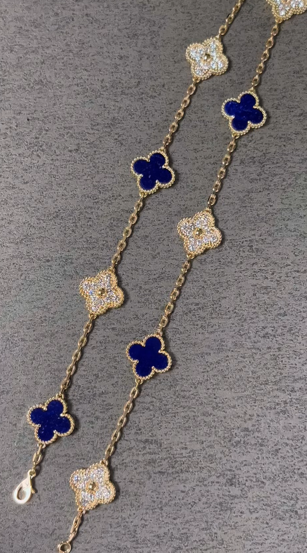 [Luxery]CLOVER 10 MOTIFS DIAMONDS SET IN LAPIS LAZULI