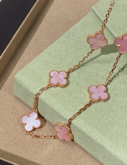 [Luxery Jewellery] Pink Necklace with Ten Clover Designs