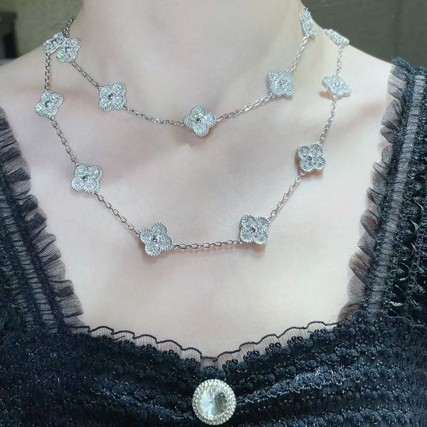 [Luxery]CLOVER 20 MOTIFS FULL-DIAMOND NECKLACE