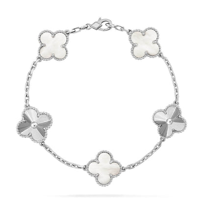 [Luxery]CLOVER WHITE PEARL MOP 5 MOTIF BRACELET COLLECTION
