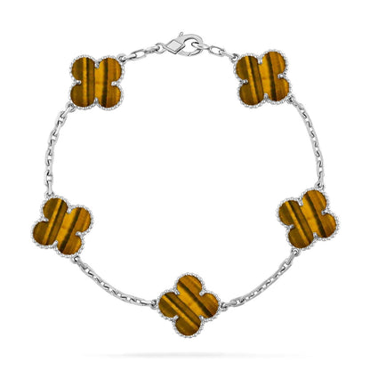 [Luxery] CLOVER 5 MOTIFS TIGER EYE BRACELET COLLECTION