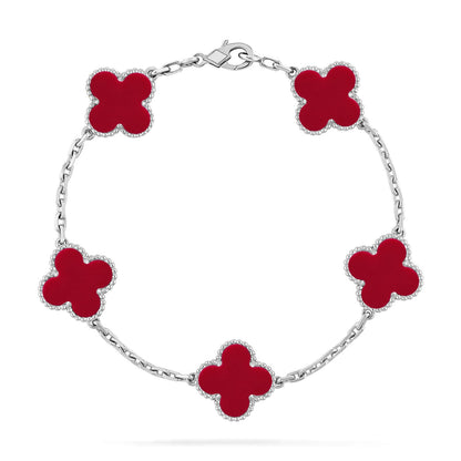 [Luxery] CLOVER 5 MOTIF RED CORNELIAN BRACELET COLLECTION