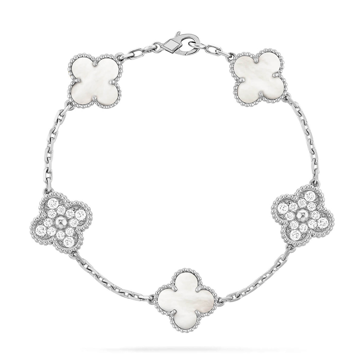 [Luxery]CLOVER WHITE PEARL MOP 5 MOTIF BRACELET COLLECTION