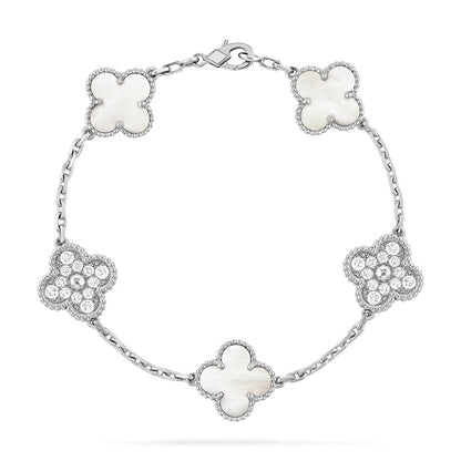 [Luxery]CLOVER WHITE PEARL MOP 5 MOTIF BRACELET COLLECTION