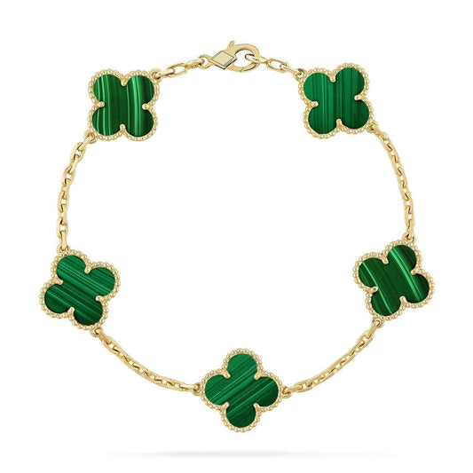 [Luxery] CLOVER 5 MOTIF MALACHITE BRACELET COLLECTION