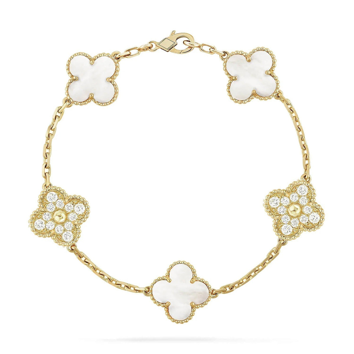 [Luxery]CLOVER WHITE PEARL MOP 5 MOTIF BRACELET COLLECTION