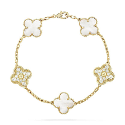 [Luxery]CLOVER WHITE PEARL MOP 5 MOTIF BRACELET COLLECTION