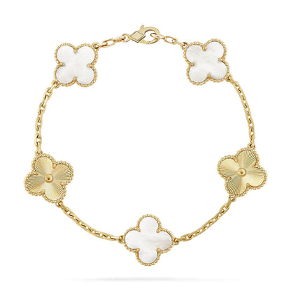 [Luxery]CLOVER WHITE PEARL MOP 5 MOTIF BRACELET COLLECTION