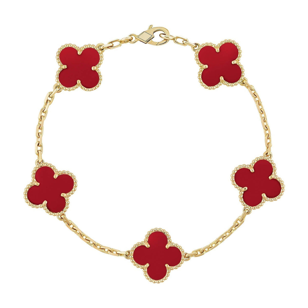[Luxery] CLOVER 5 MOTIF RED CORNELIAN BRACELET COLLECTION