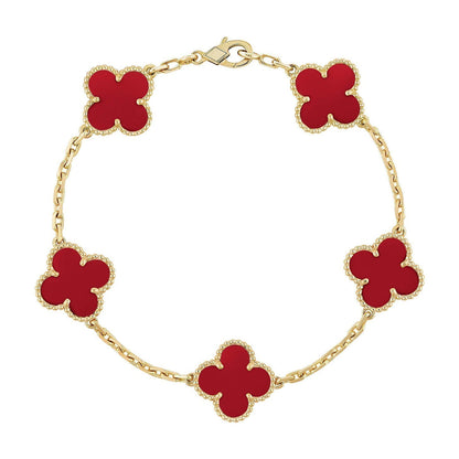 [Luxery] CLOVER 5 MOTIF RED CORNELIAN BRACELET COLLECTION
