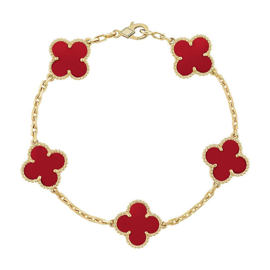 [Luxery] CLOVER 5 MOTIF RED CORNELIAN BRACELET COLLECTION